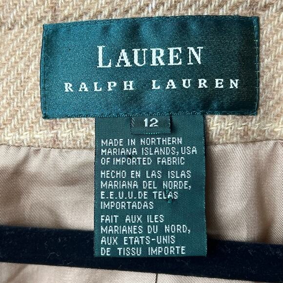 Lauren Ralph Lauren Women's Tan Wool Windowpane Check Blazer Size 12 Made in USA - Picture 3 of 10